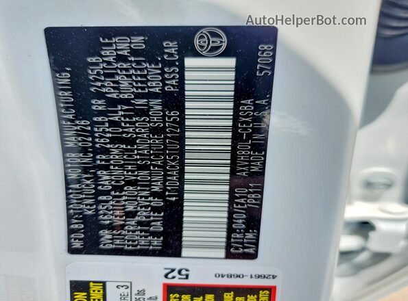 4T1DAACK5TU712756 2026 TOYOTA CAMRY Белый Вид подкапотного пространства
