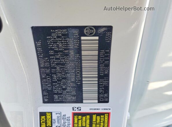 4T1DAACK6SU053794 2025 TOYOTA CAMRY White VIN sticker view