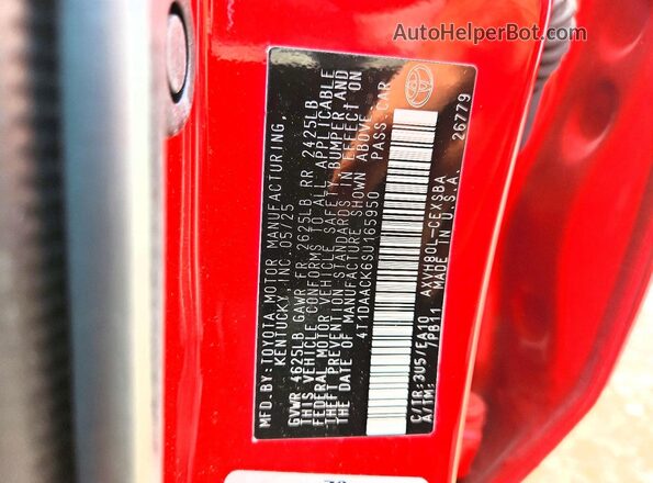 4T1DAACK6SU165950 2025 TOYOTA CAMRY Red ძრავის განყოფილების ხედი