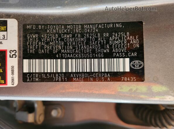 4T1DAACK6SU501466 2025 TOYOTA CAMRY Gray ძრავის განყოფილების ხედი