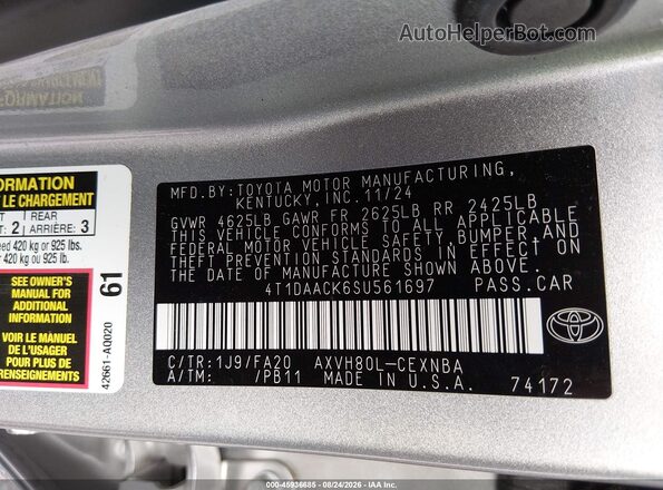 4T1DAACK6SU561697 2025 TOYOTA CAMRY Silver Engine compartment view