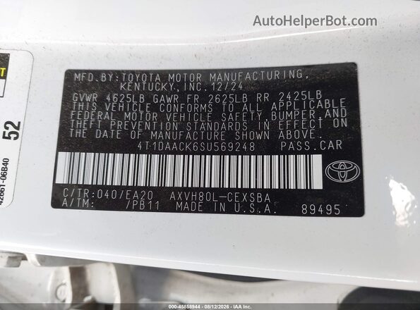 4T1DAACK6SU569248 2025 TOYOTA CAMRY Белый Вид подкапотного пространства