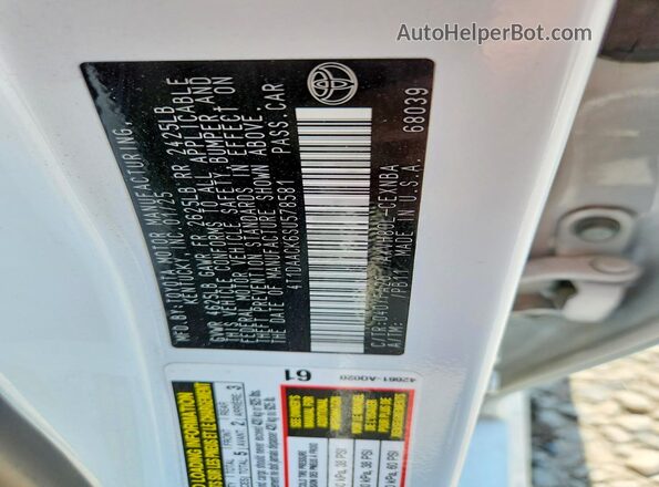 4T1DAACK6SU578581 2025 TOYOTA CAMRY White VIN կոդի պիտակի տեսք