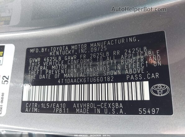 4T1DAACK6TU660182 2026 TOYOTA CAMRY Black Vista del compartimento del motor