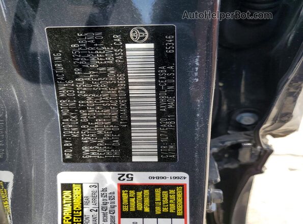 4T1DAACK6TU719666 2026 TOYOTA CAMRY Угольный Вид наклейки с VIN-кодом
