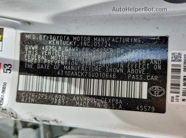 4T1DAACK7SU010646 2025 TOYOTA CAMRY White Widok komory silnika