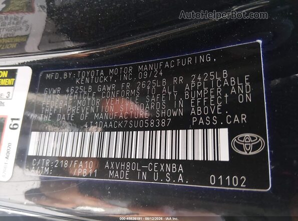 4T1DAACK7SU058387 2025 TOYOTA CAMRY Dark Blue Вид подкапотного пространства