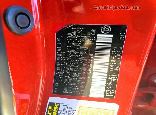 4T1DAACK7SU124615 2025 TOYOTA CAMRY Red ძრავის განყოფილების ხედი