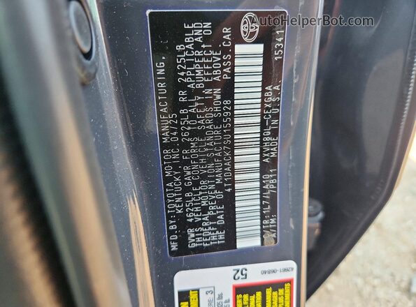 4T1DAACK7SU155928 2025 TOYOTA CAMRY Gray Շարժիչի բաժամունքի տեսք