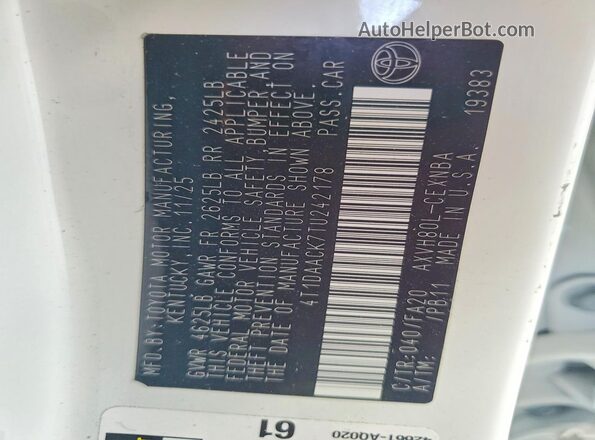 4T1DAACK7TU242178 2026 TOYOTA CAMRY White Engine compartment view
