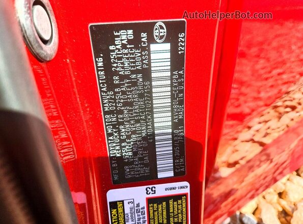 4T1DAACK7TU277156 2026 TOYOTA CAMRY Red Вид підкапотного простору