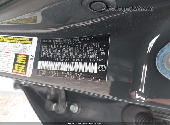 4T1DAACK7TU304971 2026 TOYOTA CAMRY Gray Vista del compartimento del motor