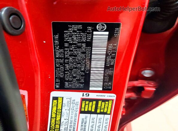 4T1DAACK7TU320555 2026 TOYOTA CAMRY Красный Вид наклейки с VIN-кодом
