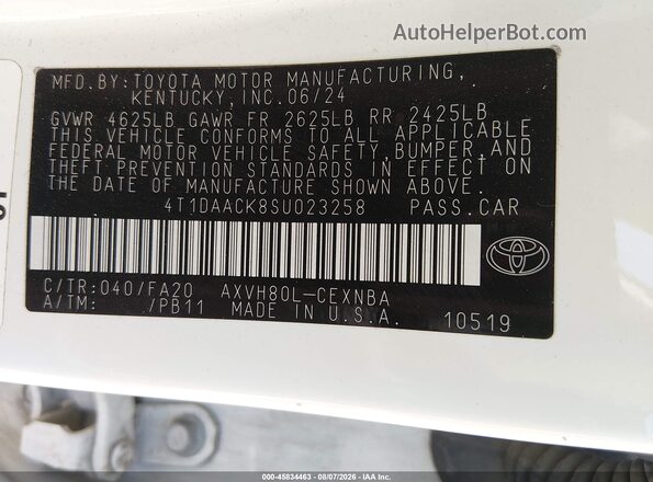 4T1DAACK8SU023258 2025 TOYOTA CAMRY White Engine compartment view