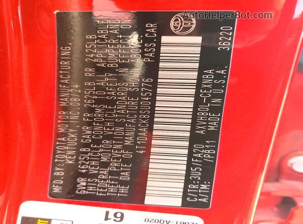 4T1DAACK8SU045776 2025 TOYOTA CAMRY Red Vista del compartimento del motor