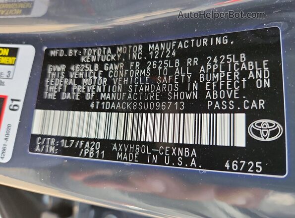 4T1DAACK8SU096713 2025 TOYOTA CAMRY Серый Вид подкапотного пространства