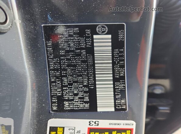 4T1DAACK8SU168607 2025 TOYOTA CAMRY Gray Շարժիչի բաժամունքի տեսք