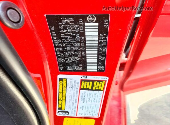 4T1DAACK8SU182359 2025 TOYOTA CAMRY Red Widok naklejki z numerem VIN