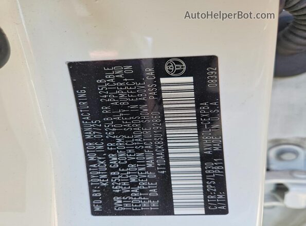 4T1DAACK8SU192860 2025 TOYOTA CAMRY White Շարժիչի բաժամունքի տեսք