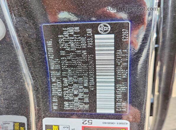 4T1DAACK8SU534775 2025 TOYOTA CAMRY Черный Вид наклейки с VIN-кодом