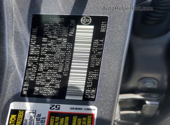 4T1DAACK8SU547557 2025 TOYOTA CAMRY Серый Вид подкапотного пространства