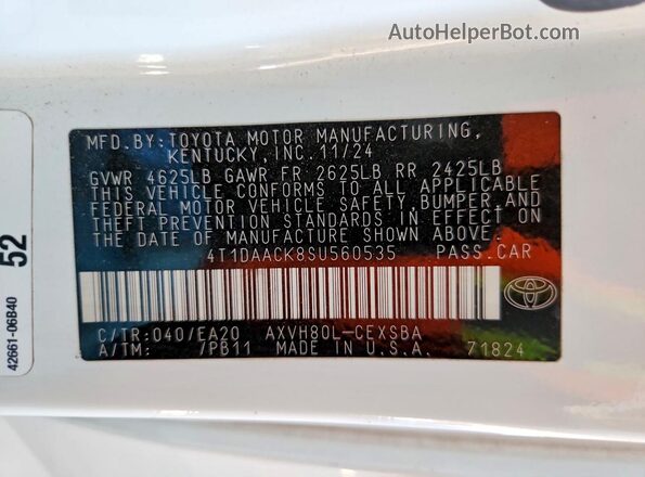 4T1DAACK8SU560535 2025 TOYOTA CAMRY White Engine compartment view
