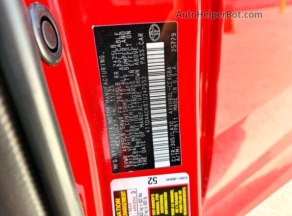 4T1DAACK8TU247552 2026 TOYOTA CAMRY Красный Вид подкапотного пространства
