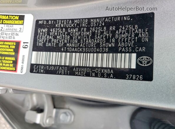 4T1DAACK9SU004038 2025 TOYOTA CAMRY Silver VIN sticker view