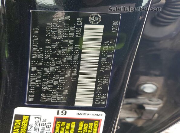 4T1DAACK9SU008431 2025 TOYOTA CAMRY Черный Вид подкапотного пространства