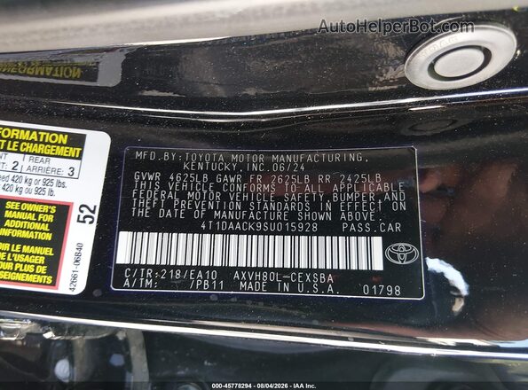 4T1DAACK9SU015928 2025 TOYOTA CAMRY Black Вид підкапотного простору