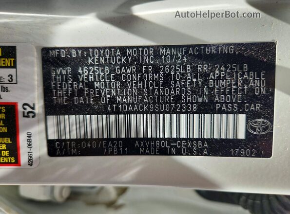 4T1DAACK9SU072338 2025 TOYOTA CAMRY White Widok komory silnika