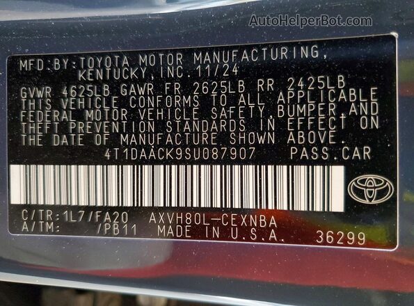 4T1DAACK9SU087907 2025 TOYOTA CAMRY Charcoal ძრავის განყოფილების ხედი