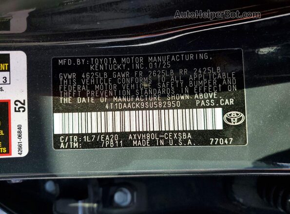 4T1DAACK9SU582950 2025 TOYOTA CAMRY Gray VIN sticker view