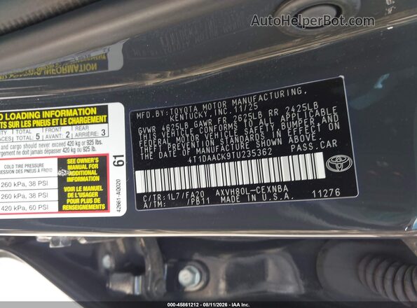 4T1DAACK9TU235362 2026 TOYOTA CAMRY Серый Вид подкапотного пространства