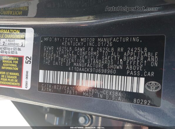 4T1DAACK9TU698960 2026 TOYOTA CAMRY Dark Blue ძრავის განყოფილების ხედი
