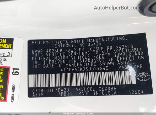 4T1DAACKXSU024945 2025 TOYOTA CAMRY White Engine compartment view