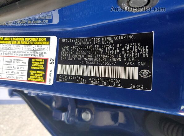 4T1DAACKXSU165577 2025 TOYOTA CAMRY Blue Շարժիչի բաժամունքի տեսք