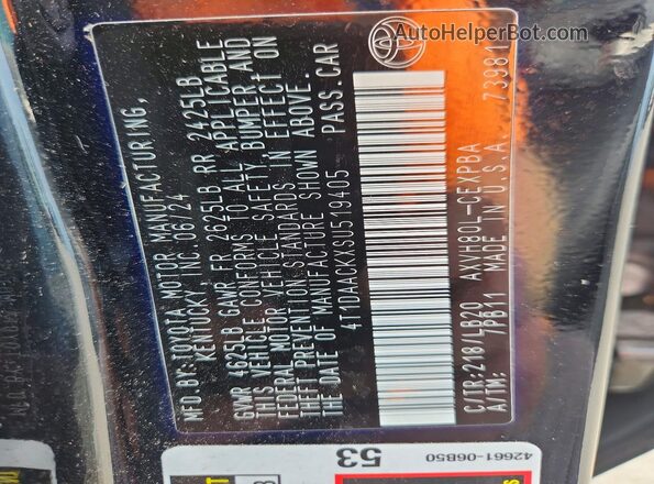 4T1DAACKXSU519405 2025 TOYOTA CAMRY Black VIN կոդի պիտակի տեսք