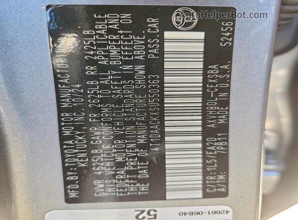 4T1DAACKXSU550363 2025 TOYOTA CAMRY Gray ძრავის განყოფილების ხედი