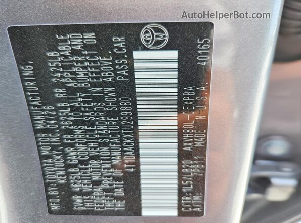 4T1DAACKXTU299880 2026 TOYOTA CAMRY Silver VIN sticker view