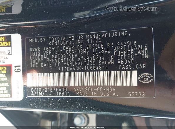 4T1DAACKXTU684811 2026 TOYOTA CAMRY Black Engine compartment view