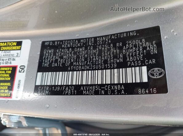 4T1DBADK2SU501539 2025 TOYOTA CAMRY Silver Շարժիչի բաժամունքի տեսք