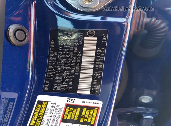 4T1DBADK4TU049983 2026 TOYOTA CAMRY Blue VIN sticker view