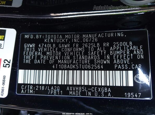 4T1DBADK5TU062564 2026 TOYOTA CAMRY Черный Вид подкапотного пространства