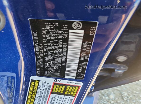 4T1DBADK6SU026400 2025 TOYOTA CAMRY Blue Vista de la etiqueta del VIN
