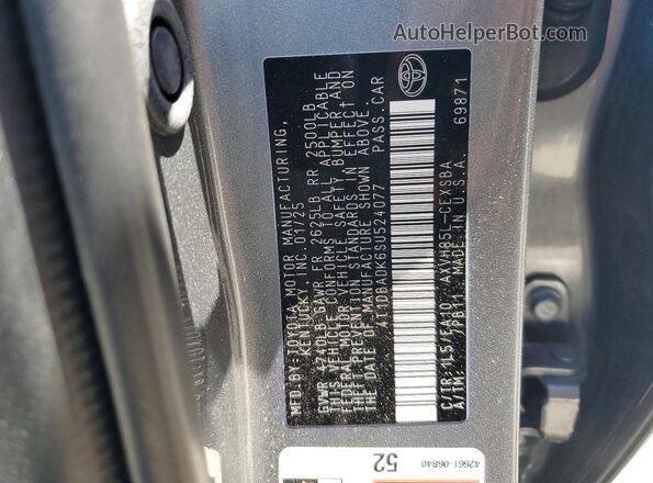 4T1DBADK6SU524077 2025 TOYOTA CAMRY Gray Շարժիչի բաժամունքի տեսք