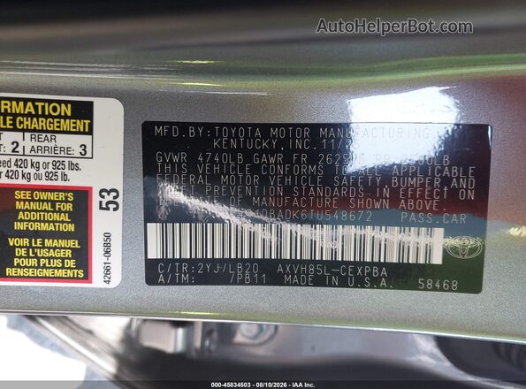 4T1DBADK6TU548672 2026 TOYOTA CAMRY Gray Вид підкапотного простору