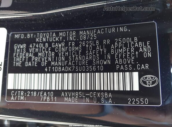 4T1DBADK7SU035610 2025 TOYOTA CAMRY Black Շարժիչի բաժամունքի տեսք