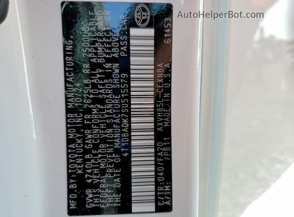 4T1DBADK7SU515579 2025 TOYOTA CAMRY White Вид наклейки з VIN-кодом