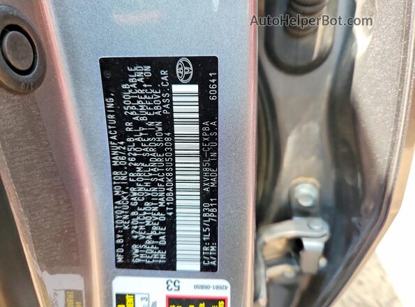 4T1DBADK8SU503084 2025 TOYOTA CAMRY Silver Widok naklejki z numerem VIN